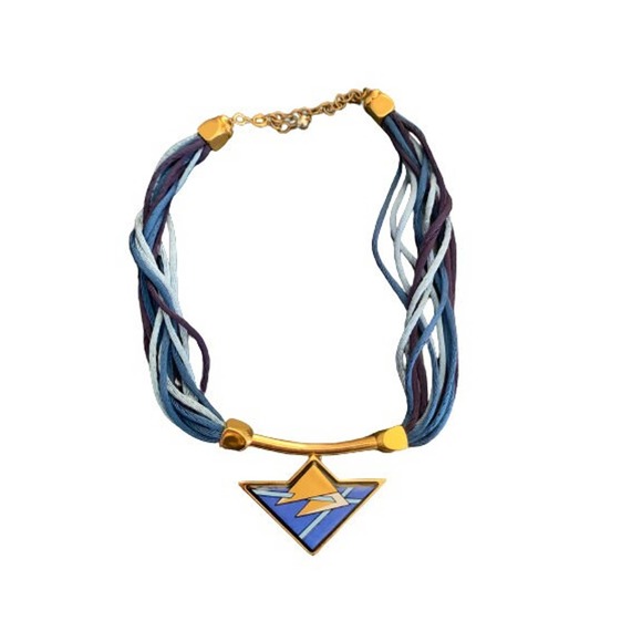 Michaela Frey Enamel Medallion Necklace // Vintage 1980s Avant Garde Jewelry - Picture 2 of 9